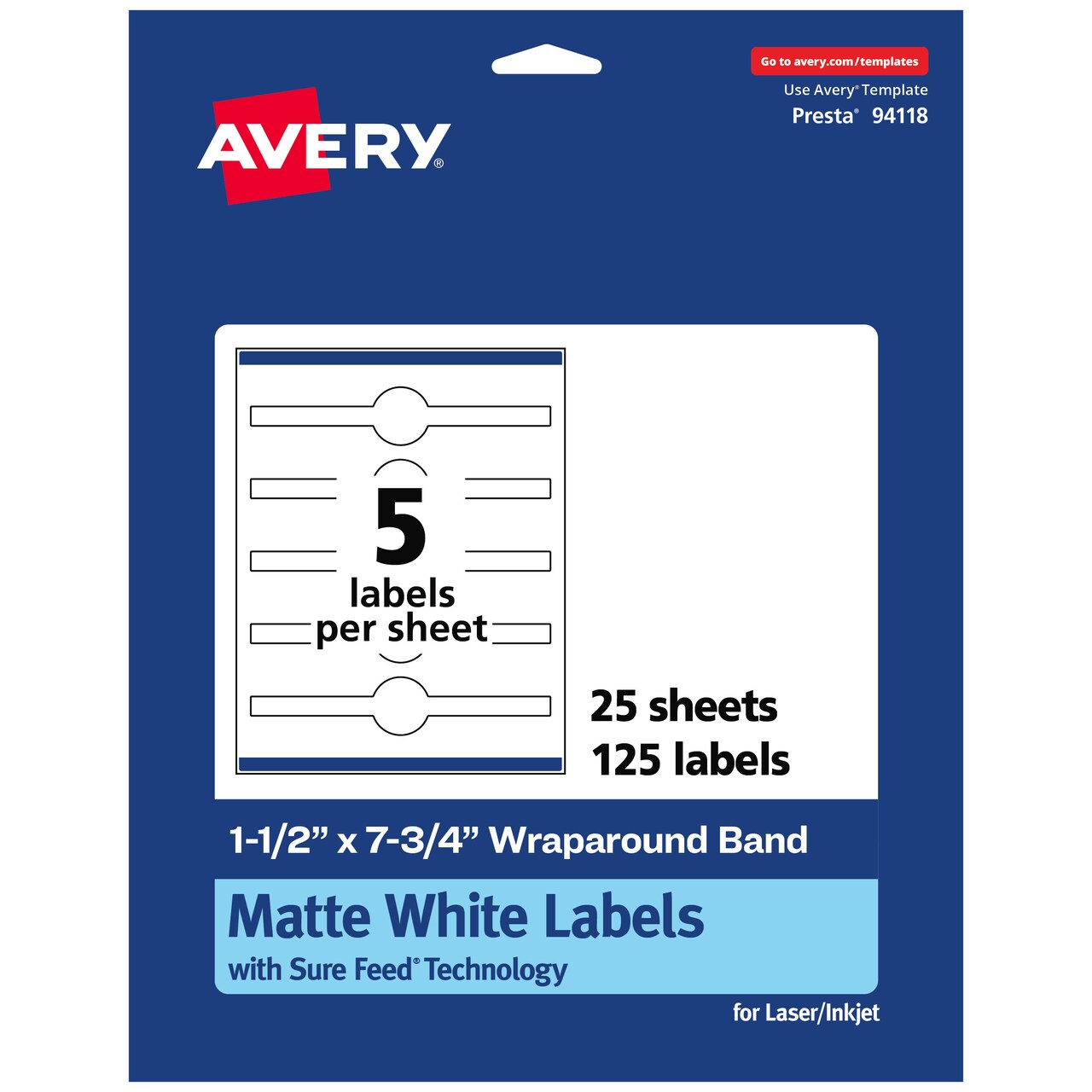 Avery Matte White Wraparound Labels with Sure Feed, 1-1/2" x 7-3/4"